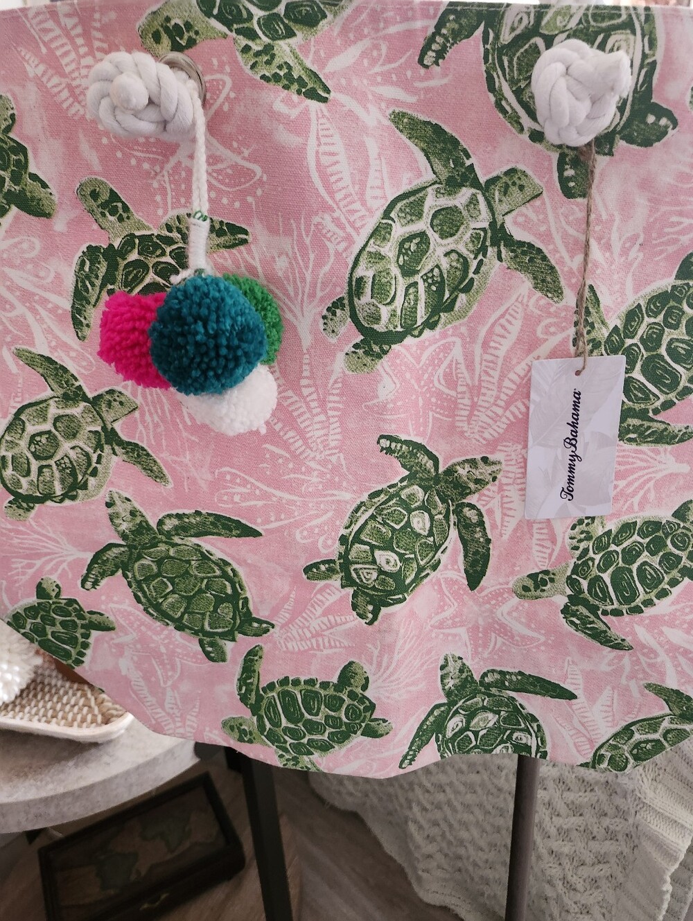 Tommy Bahama Pink Sea Turtle Large Tote 23x18 Beach Vacation Coastal
